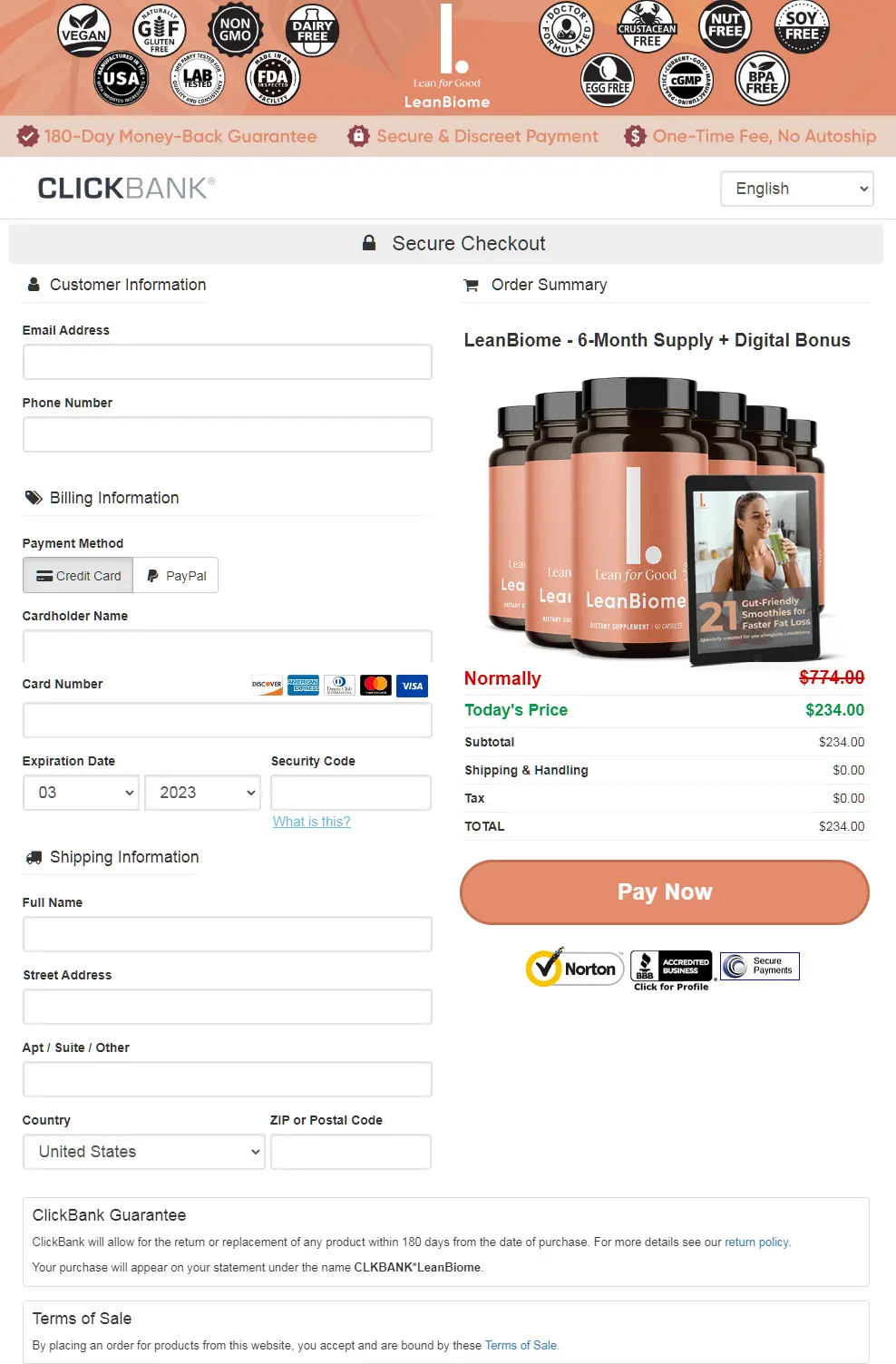 Leanbiome checkout page